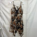 Xhilaration NEW women's black brown neutral floral shimmery high low dress M Photo 4