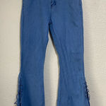 None Lightweight Women’s blue jeans, flared leg with tie details, size large Photo 0
