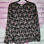 Rebecca Taylor BLACK SEMI SHEER SILK FLORAL PRINTED BLOUSE 10 Photo 0