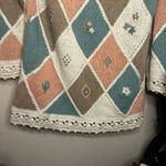 Petite Sophisticate  Vintage Cream Pink and Blue Lace Argyle Sweater Photo 4