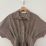 Anthropologie  exquise tobie button front pleated shirt dress in brown and tan Photo 2