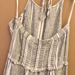 Cloth & Stone Linen Blend Stripe Wide Leg Cropped Jumpsuit Grey White Large Photo 4