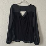 Tart  Black Cut Out Satin Button Down Long sleeve Blouse Photo 4