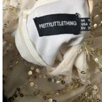 Pretty Little Thing  Gold Sequin Fringe Mesh Mini‎ Dress Nude Lined Party  US6 Photo 4