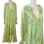 Free People Feeling Groovy Maxi Dress Size XL 70s Chartreuse Floral Bohemian Photo 4