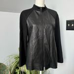 Carlisle  Black Leather Mixed Media Jacket w/ Mandarin Collar‎ size 8 Photo 4