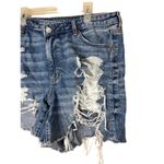 American Eagle Blue Distressed Frayed Hem Highest Rise Baggy Shorts US 16 Photo 1