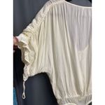 Free People  Bodysuit Womens Medium Ivory Cleo Draped Split Neck Short Sleeve B55 Photo 2