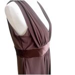 Jones Wear Jersey Dress Size 16 Brown Midi Satin Empire Waist Deep V Neck Draped Photo 7