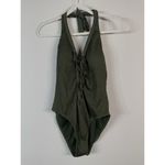 Miss Lola Women’s Olive Green Lace up Halter One Piece Swimsuit Size Large Beach Photo 1