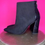 Charles David  Micro Black Suede Croc Embossed Leather Heeled Ankle Boot Sz 9.5 Photo 2
