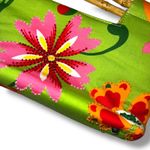 Vintage Y2K Braciano Purse Bag Tropical Floral Beaded Bamboo Handles Green Pink Photo 3