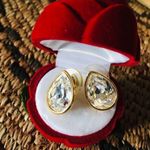 Trifari  Vintage Gold Crystal Tear Drop Earrings Photo 0