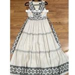 PatBO Sleeveless Linen Tan and Black Embroidery Maxi Sun Dress sz 6 Photo 5