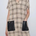 ZARA Office Siren Academia Plaid Boho Fringe Deadstock Gold Button Work Dress S Photo 0