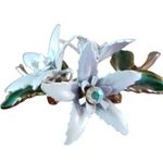 Vintage White Enamel Flower Bouquet Brooch Pin Gold Tone Cluster 3D Floral 3" Photo 1