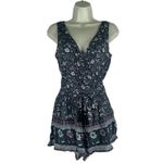 American Eagle Floral Tassel Tie Romper Sleeveless Gray Pink Size XS Photo 3