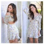 ASTR The Label Anastasia Cutout Mini Dress Small Ivory Lilac Floral Cottagecore Blue Photo 9