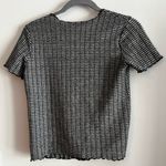 ZARA Black & White Textured Stripe V-Neck Short Sleeve Top Size S Photo 3