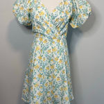 Bloomingdale's NWT‎ Yellow/Green Floral Puff Sleeve Dress White Size M Photo 0