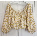 Roxy  yellow floral puff sleeve crop blouse size large Photo 1