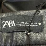 ZARA Women's Black Leather High Waist Flared Bell Bottom Crop Ankle Pants Size M Photo 4