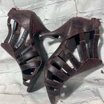 SOLE DIVA Heeled Gladiator Shoe Burgundy/Black Snake Print Photo 4