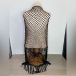 Chico's Vintage Chico’s Y2K Beaded Black Mesh Fringe‎ Shawl Boho Festival Net Wrap OS Photo 5