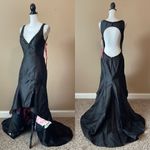 Mori Lee  | Black High Low Floral Accent Beaded Open Back Evening Gown Sz 8 Photo 4