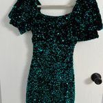 Altar'd State Dress Black emerald Green Sequins Mini Square Neck Holiday party Photo 5