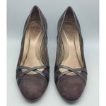 Ann Taylor Brown Suede Pumps Heels Shoes Leather Croc Straps Size 9M Career Photo 1