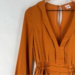 Selfie Leslie Leslie Selfie Orange Crepe Chiffon Pleated Deep V Tie Waist Long‎ Sleeve Romper Photo 1