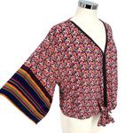 Democracy Floral Stripe Kimono Blouse Red Multicolor Size Medium Photo 0