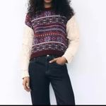 ZARA Fair Isle knit pullover sweater with contrasting knit jacquard sleeves M Photo 3