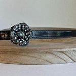 Christopher & Banks Black Genuine Leather Thin Skinny Rose Floral Embellished Buckle Belt Size M Photo 0