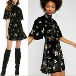 Free People  Be My Baby Velvet Floral Print High Neck Mini Dress Black Size 0 Photo 1