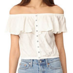 We The Free  Small Ivory Off The Shoulder Crop Top Ruffle Button Linen Photo 0