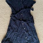 ZARA Blue Linen Canvas Short Sleeve Button Up Belted Dress, Size Small Photo 1