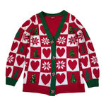 Holiday Time Christmas Ugly Sweater Cardigan Red Green Snowflake Heart Tree XS Photo 0