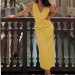 ZARA NWOT   Center Ruched Detail V-Neck Wide Straps Yellow Midi Dress Photo 3