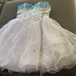 Women’s White Blue Beading Short Cocktail Prom Party Dress Corset Back Size 8 White Photo 8