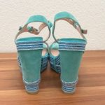 Stuart Weitzman Single Island Embellished Rope Turquoise Suede Wedge Sandals 8.5 Photo 4