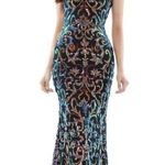 NWT COLORS Black Multicolor Sequin Gown Mermaid Stretchy Prom Dress Body Photo 3