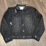 Rachel Roy LOVE beaded distressed denim jacket black Size M Photo 0