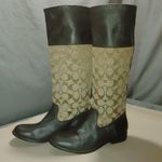 Coach  Tall Riding Boots Classic Genuine Leather Fabric Brown Khaki Beige Vintage Photo 1