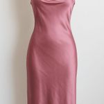 Y2K Womens Slip Dress Size S Pink Satin Cowl Neck Midi Coquette Minimalist Party Photo 0