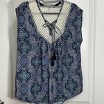 Rewind  Polyester Blue Print and Lace Yoke Size Large Photo 0