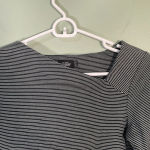 Kate Spade  Saturday Shirt Black Gray Striped Asymmetrical Neck size XS‎ Photo 2
