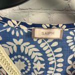 Saiph Cotton Bell Sleeve Santorini tiered Mini Dress crochet detail preppy MED Blue Photo 4