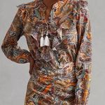 Anthropologie Bohemian Western Ruffle Lace Up Paisley Long Sleeve Dress Size 8 Photo 1